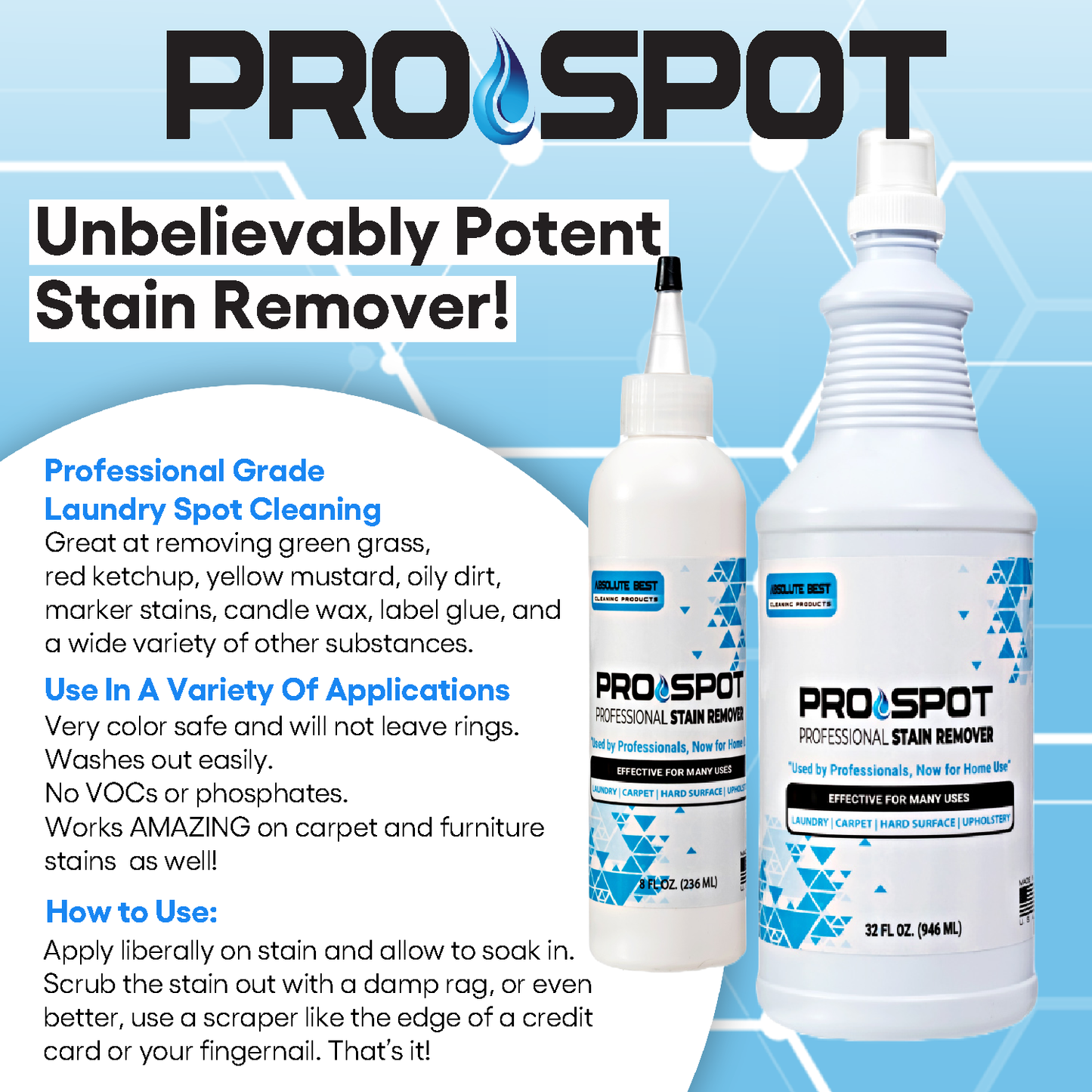 Pro-Spot Professional Grade Fabric and Laundry Stain Remover